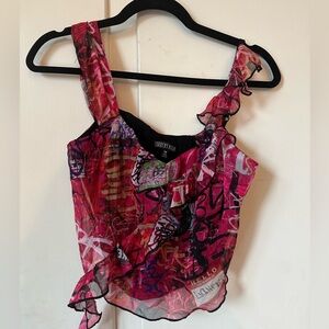 Current Mood Pink Graffiti Corset Top Size M Never Worn!